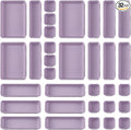32 Pcs Desk Drawer Organizer Office Organization Tray Versatile Vanity Organizer with Nonslip Pads Makeup for Divider Drawer Storage Box Container for Kitchen Bedroom(Purple)