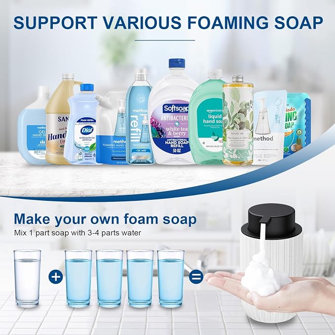 Ceramic Foaming Soap Dispenser, 12 oz Bathroom Foam Hand Soap Dispenser, Refillable Lotion Soap Dispenser with Removable Pump for Kitchen Hand Wash Dispenser, Modern Home Decor (Speckled White)
