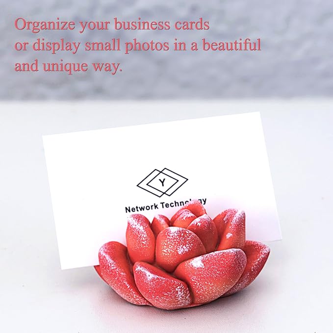 Resin Cute Succulent Business Card Holder for Desk - Stylish Desk Organizer & Vertical Display Stand for Office & Store - Unique Gift & Decor for Name Cards