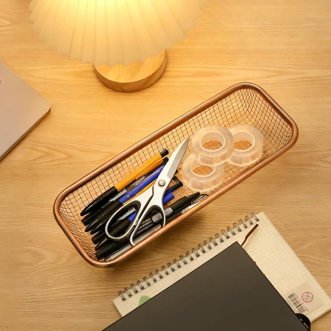 2Pack Stainless Steel Tumbler Cup Lid Organizer Inside Cabinet, Mason Jar Lid H, Rectangular Basket for Storage of Silverware, Chopsticks, straws and Utensils, Rosegold