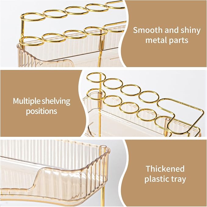 shuang qing Upgraded 2-Tier Corner Bathroom Countertop Organizer – Spacious Storage for Makeup, Skincare & Perfumes, Built-in Brush Holder Fits Vanity/Dresser/Bsthtub (Vintage Gold)