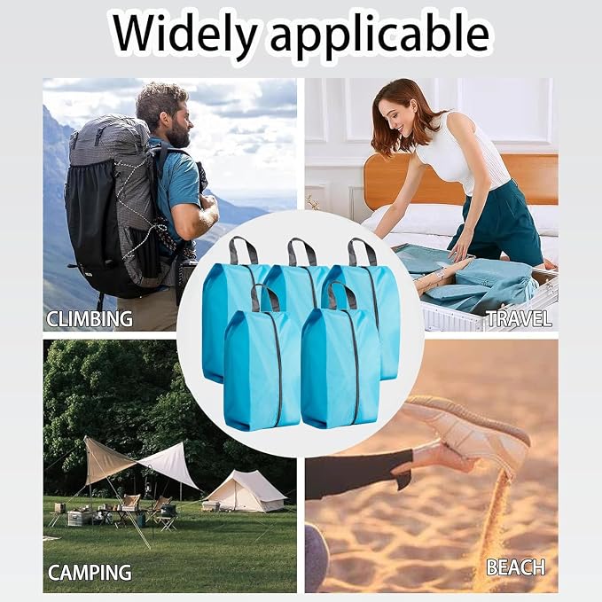 5Pcs XL Travel Shoe Bags Portable Travel Gifts Shoe Organizer with Zipper Closure, Waterproof Nylon Shoe Storage Organizer with Handle Travel Bags For Men and Women, Blue