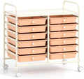 GOFLAME 12-Drawer Rolling Storage Cart, Multifunctional Art Craft Organizer Cart, Mobile Utility Storage Cart with Removable Drawers & Lockable Wheels, Craft Cart for Home Office School, Peach Fuzz