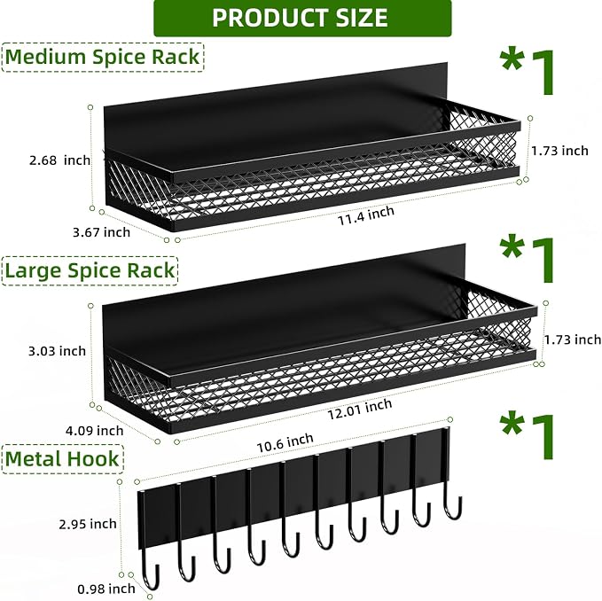 Magnetic Spice Rack for Refrigerator, 3 Pack Magnetic Shelf for Refrigerator, Movable Magnetic Basket is Used for Side Storage in Ovens, Microwaves, or Washing Machines
