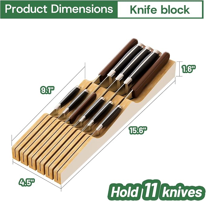Knife Drawer Organizer (White, 11 Knives Organizer)