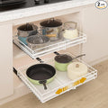 REALINN 2 Pack Pull Out Cabinet Organizer, Expandable(12"-20") Slide Out Drawers 3 Slide Rails Fix with Adhesive or Screw, Roll Out Shelves for Kitchen Cabinet Organization, White