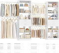 Besiost Closet System, 7.4ft-10ft with 4 Wooden Drawers and 5 Hanging Rods, Can Fit 88 to 123 inch Walk-in Closet System, White