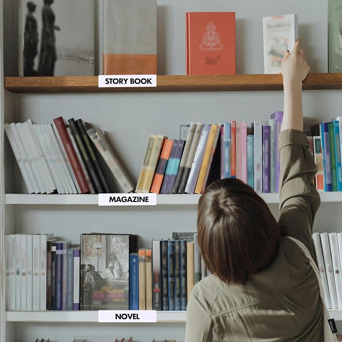 Containlol 60 Sets Moveable Shelf Label Display Holders with Label Inserts and Marker Clear Shelves Tag Plastic Shelf Markers Teachers Gift for Classroom Office Book Shelves(3 x 0.63 Inch)