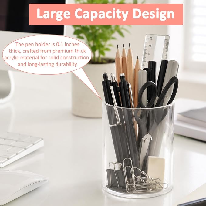Mototo 12PCS Clear Acrylic Pen Holder Pencil Cup Office Desk Organizer Case | Toothbrush Utensil Holder Marker Makeup Brush Organizer Pencil Box Coffee Stirrers Storage Container for Classroom Counter