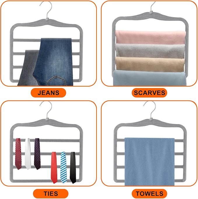 Closet Organizers and Storage, Magic Pants Hangers Space Saving, 4 Tiers Skirt Hangers, Jean Scarf Hangers, Closet Organizer Clothes Hangers, College Dorm Essentials Apartment Essentials-2 Pack