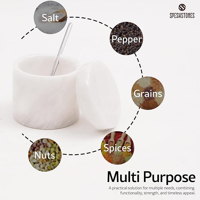 Marble Salt Cellar 3 Inch White Flaky Salt Containers for Countertop - Sugar Bowl With Lid, Salt Holder, Spice Jars, Salt Box for Seasoning Storage Container, Salt Dish for Kitchen Decor