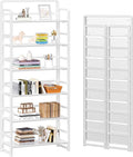 4NM No Assembly 6 Tiers Folding Bookshelf Storage Shelves Vintage Bookcase Standing Racks Study Organizer Home Office (All White)