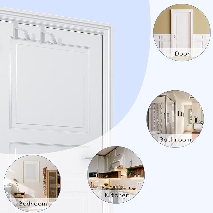 Space Saving Plastic Over Door Hooks Door Hanger Hooks Multi Hanging Storage Organizers Door Hangers Door Towel Hooks for Coats, Towels, Bags, Hats, Scarves Home Accessories (White,4 Pieces)