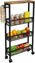 AZERPIAN Slim Rolling Cart 4 Tier Narrow Storage Cart on Wheels with Metal Handle for Kitchen Dining Living Home Office Laundry Room