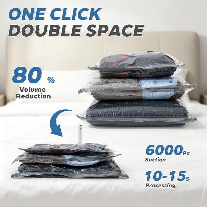 18 Packs Vacuum Storage Bags with Electric Pump, Vacuum Seal Bags for Storage with Rechargeable Air Pump, Compression Packing Cubes for Clothing Organization, Space Saver for Suitcases and Luggage