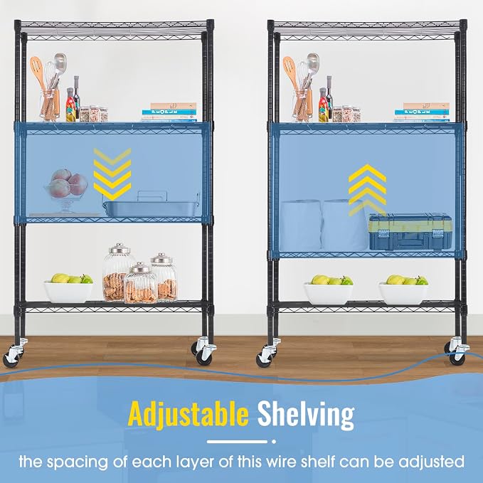 PayLessHere | 4-Tier Wire Shelf | 36"x14"x62" | Black | Adjustable Racks | Heavy-Duty Storage Shelves, Holds Upto 1400 lbs | Rust-Resistant, No-Tool Assembly | for Home, Garage Shelving