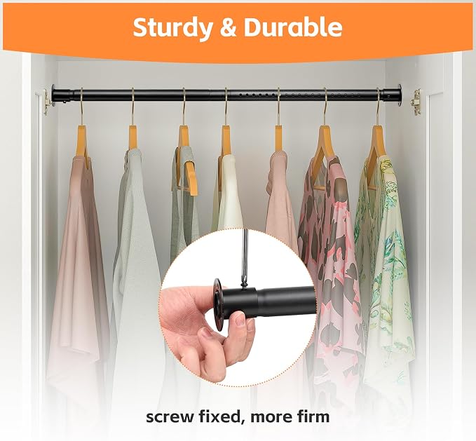 Closet Rods for Hanging Clothes, Heavy Duty Closet Rod 17-82 Inch Adjustable Clothes Hanging Bar Metal Shower Curtain Rods for Closet, Wardrobes, Bathroom, Windows