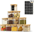 D2scrma 4oz Airtight Square Spice Containers with Bamboo Lid Set of 12 (120ml) with Black Lables Storage Stackable Spice Jar, Kitchen Canister for Sugar, Tea, Flour, Salt and Seasonings