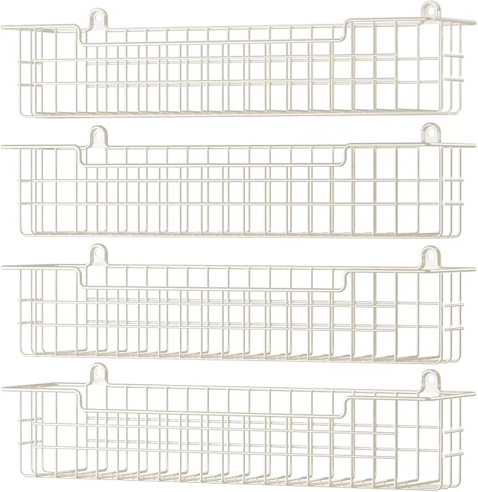 Spice Rack, 4-Pack Seasoning Organizer Wall Mount for Kitchen Storage Organization, Spice Holder Metal Shelf Saving Space for Cabinet, RV, Pantry, White