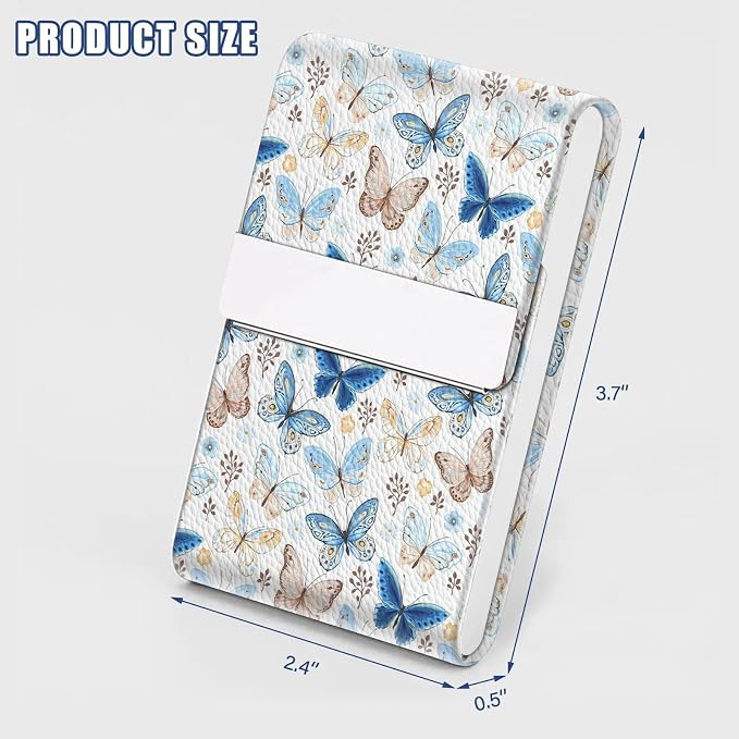 2Pack Leather Stainless Steel Business Card Holder, Metal Slim Business Card Case for Women or Men, Pocket Business Card Carrier with Prints, Magnetic Closure, RFID Blocking