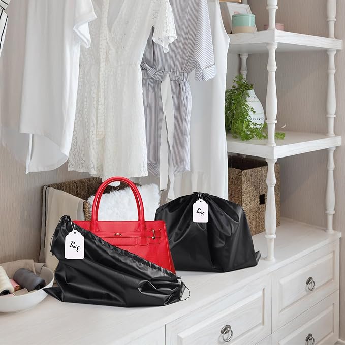 6 Pack Purse Dust Bags Large Silk Drawstring Dust Bag Cover for Handbag Shoe Storage(Black, L-23.6 × 19.6 in)