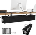 KEEGH Under Desk Cable Management Tray 36", Fabric Clamp/Screw Mount Cord Organizer, No Drill Under Desk Cable Tray for Home, Offices, Studios, Gaming Room (Black)