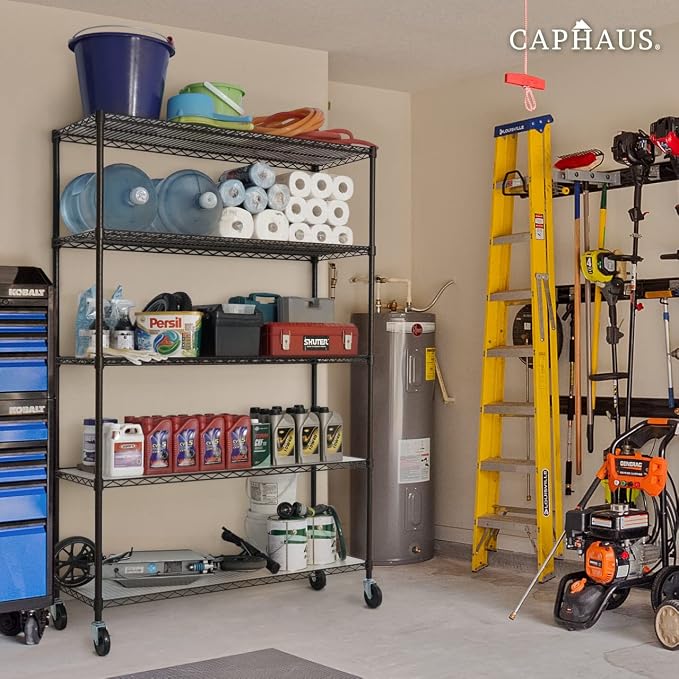 CAPHAUS NSF Heavy Duty Wire Shelving w/Wheels, Leveling Feet & Liners, Storage Metal Shelf, Garage Shelving Storage, Utility Wire Rack Storage Shelves, W/White Clear Liner, 48 x 18 x 76 6-Tier