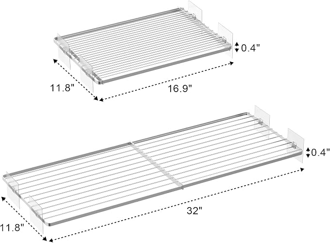 Closet Tension Shelves Organizer Expandable Cabinet Storage Shelving Rack Wire Metal DIY Divider Separator for Cabinet Wardrobe Cupboard Pantry Kitchen Bedroom, 2packs