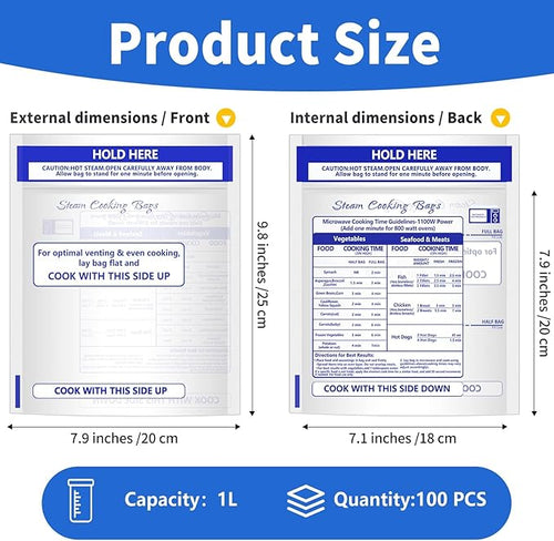 100 Pcs Zipper Steam Bags Reusable Microwave Steamer Cooking Bags Frozen Food Microwave Steam Bag for Vegetables Potatoes Meat (100)