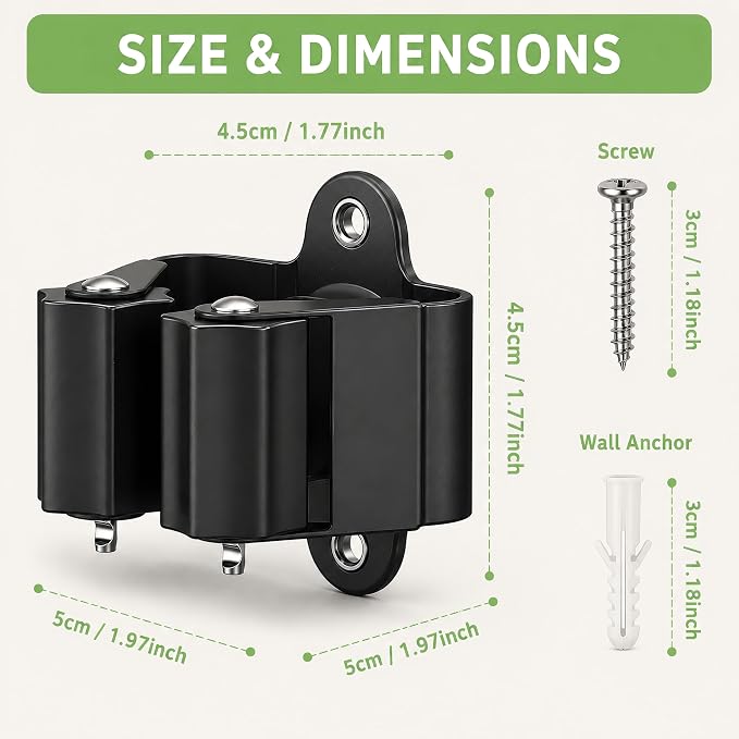 3-H Broom Holder Wall Mount 20 Pack, Heavy Duty Stainless Steel Mop and Broom Organizer Clips, Strong Grip Wall Mount Holders for Garage, Garden, Laundry Room & Utility Closet, Black