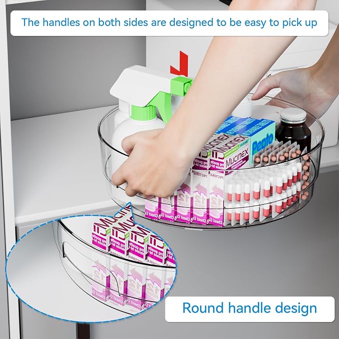 Yieach 12" W Clear Acrylic Lazy Susan Turntable for Refrigerator,Cabinet - with Handle - 2 Pack Large Fridge Sauce Condiment Turn Table Organizer,Spinning Round Spice Rack Carousel for Pantry,Kitchen