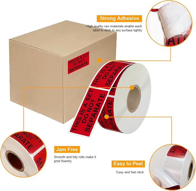 6 Rolls 1" x 2" Warning Label, This is a Set Do Not Separate Fluorescent Red FBA Packing Labels Permanent Adhesive (6 Rolls, 3000 Labels)