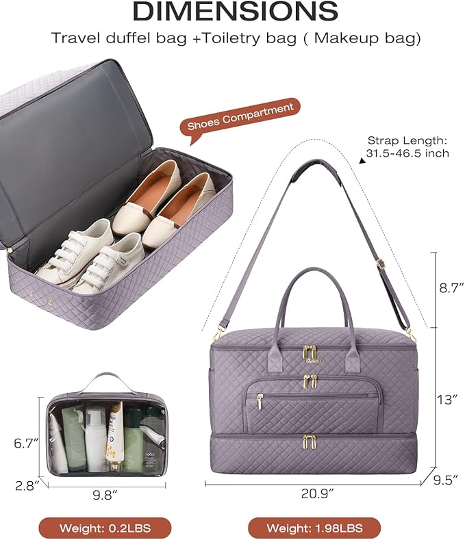 Travel Duffle Bag, Wide Open Large Weekender Bag for Women with Shoe Compartment, Carry on Overnight Bags with Toiletry Bag, Hospital Bag for Women Labor Delivery (Peacock Blue)