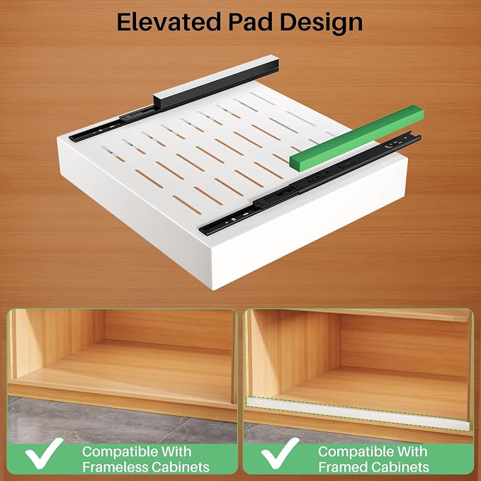 2Pack Pull out Cabinet Organizer, 21"Deep, Heavy Duty Full-extension Slide out Drawers for Kitchen Cabinet, Roll out Shelf Storage with Nano Adhesive for Pots,17"W x 21"D x 3.1"H, White