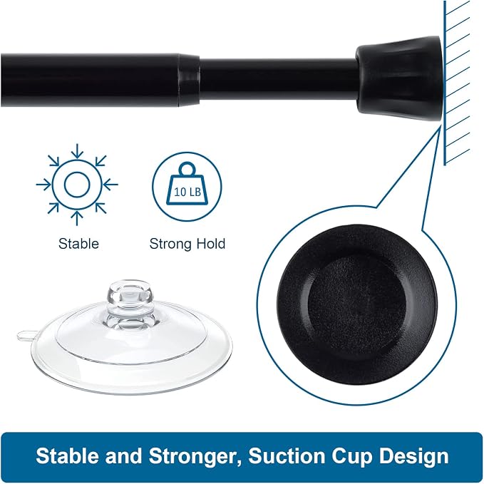 TYRON Curtain Tension Rod 17 to 28 Inch, Adjustable Spring Loaded Curtain Rod, Expandable Window Curtain Rod Tension for Kitchen, Wardrobe, Cupboard, Closet (Black, 4 Pack)