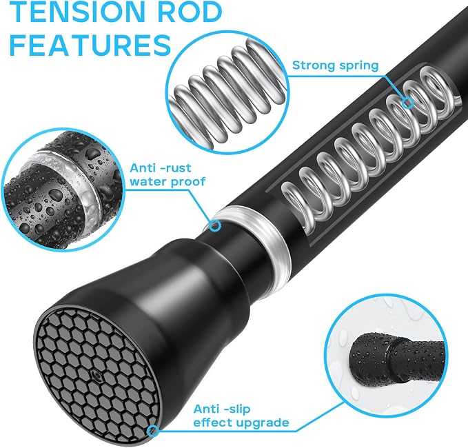 4Pack Black Tension Curtain Rod for Windows 28 to 48 Inch,7/8"Small Shower Curtain Rod for Bathroom,Pressure Spring Tension Curtain Rod No Drilling for Closet Doorway Kitchen