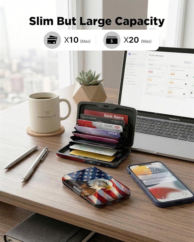 Maicican RFID Blocking Aluminum Credit Card Holder | Slim Metal Wallet for Women & Men, Business Card Case for Travel, Fits Front Pocket, Card holder wallet - American Flag Eagle