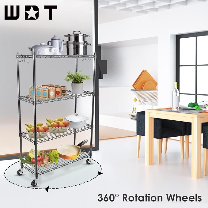 WDT Shelving Storage Units on Wheels Casters, Adjustable Heavy Duty Metal Shelf Wire Storage Rack for Home Office Garage Kitchen Bathroom Organization,36" Wx14 Dx57 H