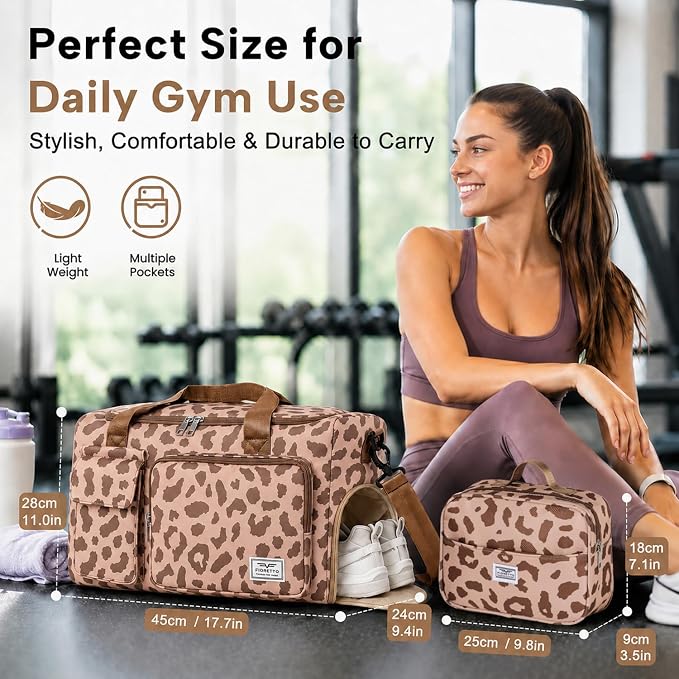 FIORETTO Women's Gym Duffle Bag with Shoes Compartment, 30L Capacity, Ideal for Travel, Gym, Sports, Duffel, Weekender