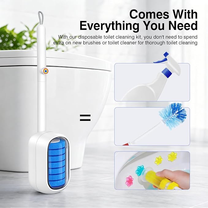 Disposable Toilet Brush Refills 35 Pack, Pre-Inserted Cleaning Heads with Built-in Cleaner, Deep Cleaning Scrubbers for Bowl Rim and Corners, Effective Stain Removal