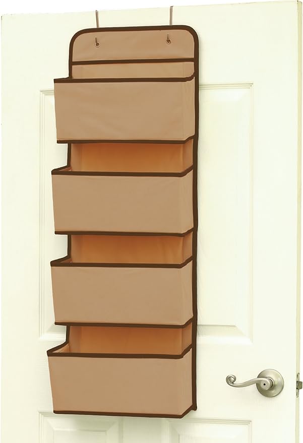 Simple Houseware 4 Pocket Over the Door Wall Mount Hanging Organizer, Beige