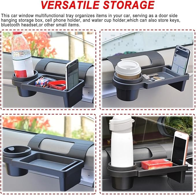 Car Window Storage Tray for Sonata SEL 2024, Truck Door Organizer Window Mounted Cup Holder Side Door Hanging Shelf Vehicle Food Drink Caddy