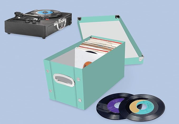 Snap-N-Store Vinyl 45 Record Box, for 45 RPM Vinyl Storage, 8.25 x 7.5 x 14.5 Inches, Mint, SNS02417
