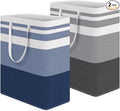 HomeHacks 2 Pack Large Laundry Baskets, Waterproof, Freestanding Laundry Hampers, Collapsible Clothes Hamper with Reinforced Handles in Laundry, College Dorm, Bathroom, Bedroom (Grey+Blue, 125Lx2)
