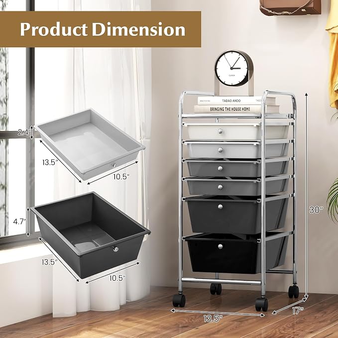 DREAMADE Rolling Cart with Storage Drawers, Utility Cart with Removable Plastic Drawers, Lockable Wheels, Art Cart for Classroom Organization Art Supplies Office Scrapbook (6 Drawers, Mixed-black)