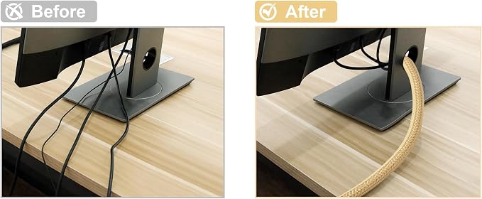 Cable Management Sleeve, Split Design, 10FT - 1/2 Inch, Beige | Cord Protectors from Pets | Heat & Abrasion Resistant Wire Loom | Automotive Wiring & Home Office Cable Organization