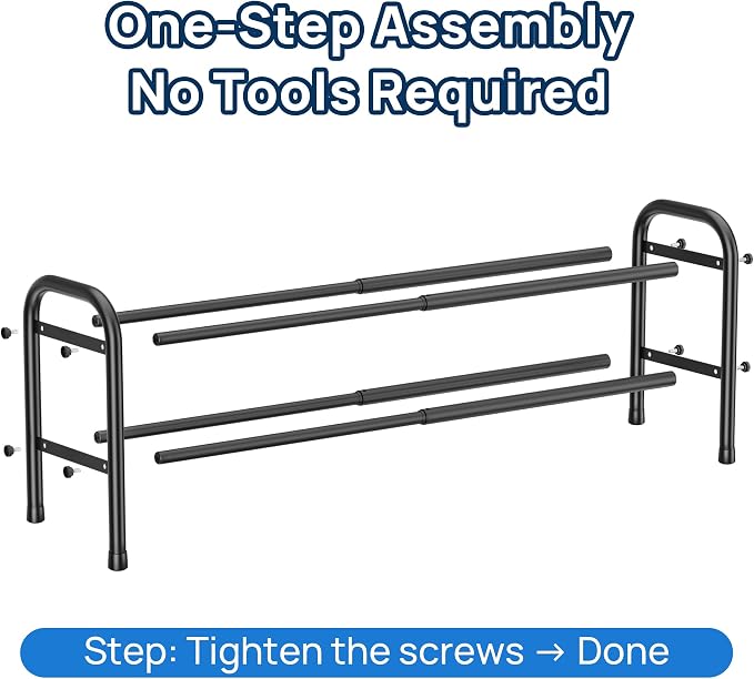 ENJOYBASICS 2 Tier Expandable Shoe Rack for Closet, Free Standing Metal Shoe Shelf Storage Organizer Holder 8 Pairs, Adjustable Width Shoe Rack for Entryway Small Space, Black