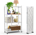 Our Modern Space 4-Tier Foldable Storage Shelf with Wheels | Metal Rack Collapsible Shelving Display | Rolling Cart for Books Kitchen Storage Shelves | Pantry & Closet Organizer | Office Room Decor