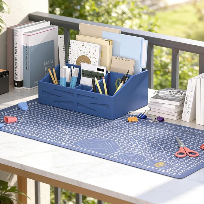 Wood Mail Organizer Countertop,Farmhouse Desk and Kitchen Countertop Storage, Letter Sorter, Desk Mail and Bill Organizer, Desktop File and Paper Holder (Blue)