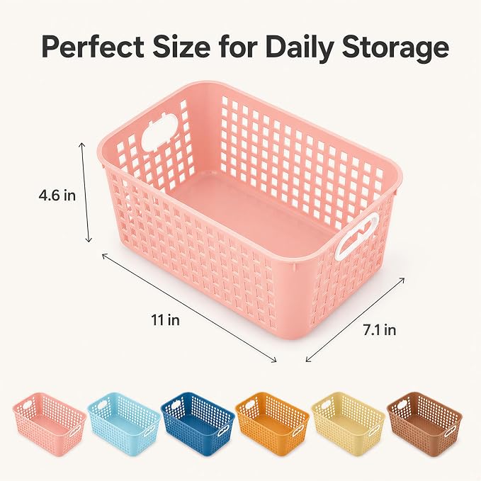 6 Pack Plastic Classroom Storage Baskets, Organizer Bins with Handle | Bohemian 11" × 7.1" × 4.6" Medium Papers Book Storage Organizer for School Classroom Library Office Home Desktop Bookshelf